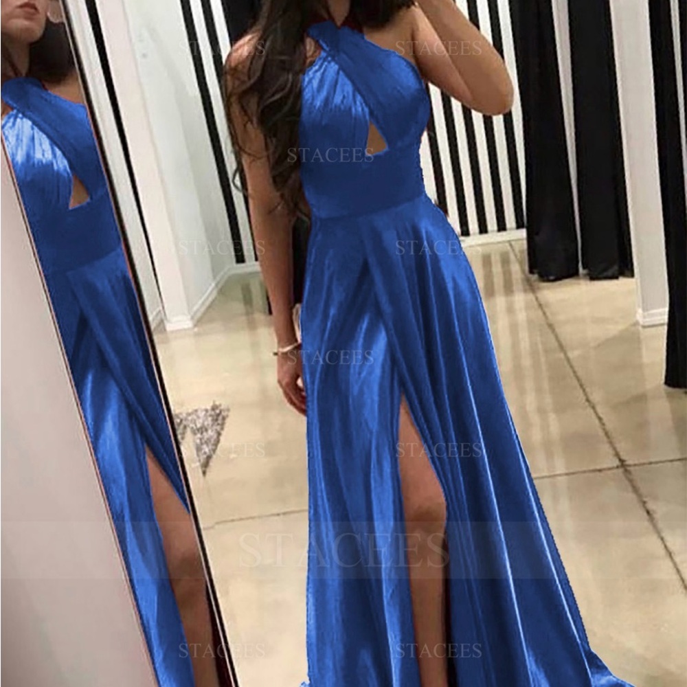 Elegant Halter style Blue Evening Gown